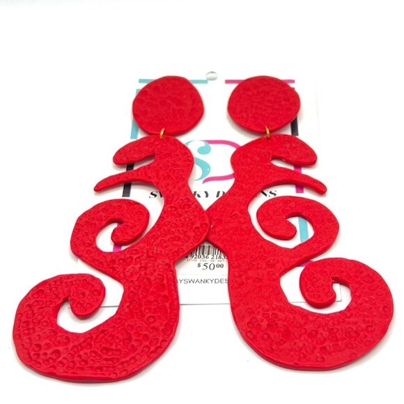 Swanky Designs Rajah Drop Earrings in Red NWT - Picture 2 of 5